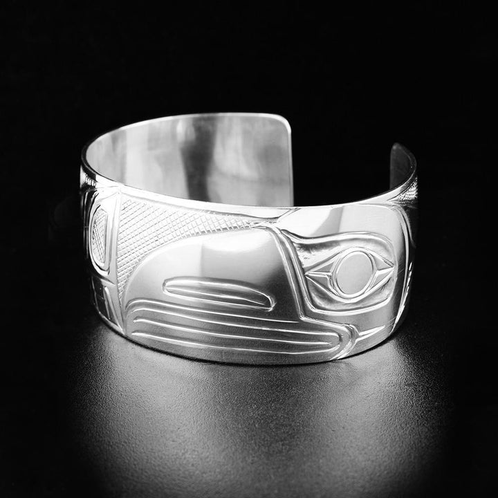 Sterling Silver 1" Wolf and Raven Cuff Bracelet