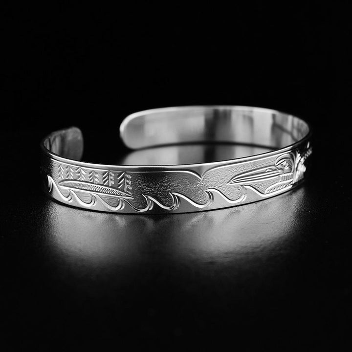 Sterling Silver Loon Cuff Bracelet for 7" Wrist
