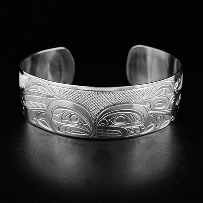 3/4" Sterling Silver Orca and Salmon Cuff Bracelet