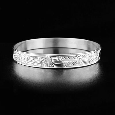 Sterling Silver Thunderbird, Wolf and Orca Bangle