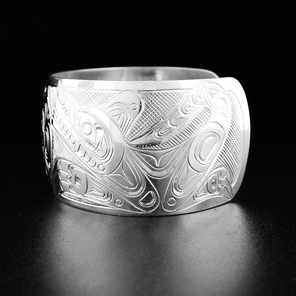 Sterling Silver Wolf, Moon and Orca Cuff Bracelet