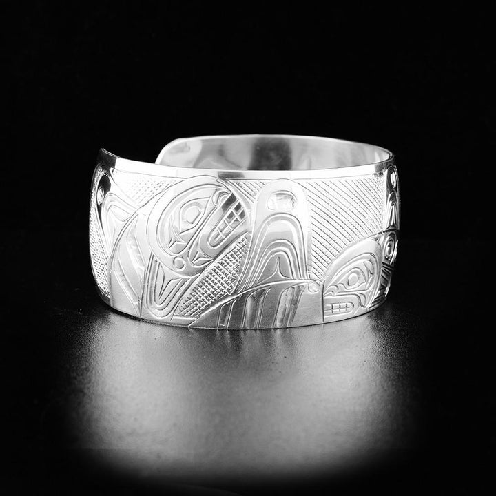 Sterling Silver 1" Playing Orca Pod Bracelet