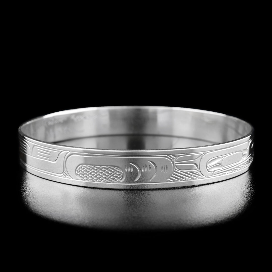 Sterling Silver 3/8" Eagle Chasing Salmon Bangle - Artina's Jewellery
