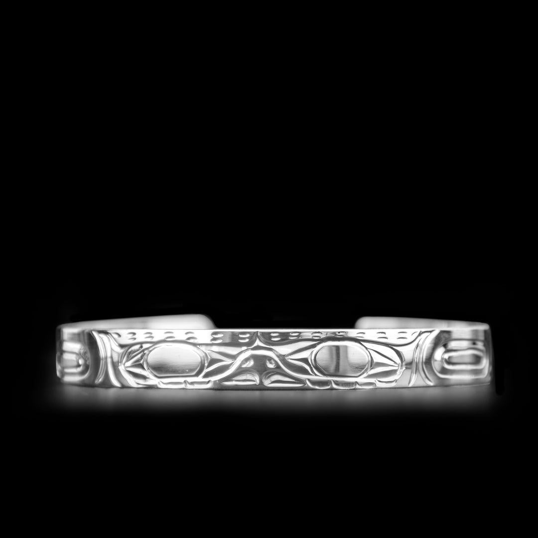 Sterling Silver 1/4" Owl Bracelet hand-carved by Kwakwaka'wakw artist Carrie Matipli.