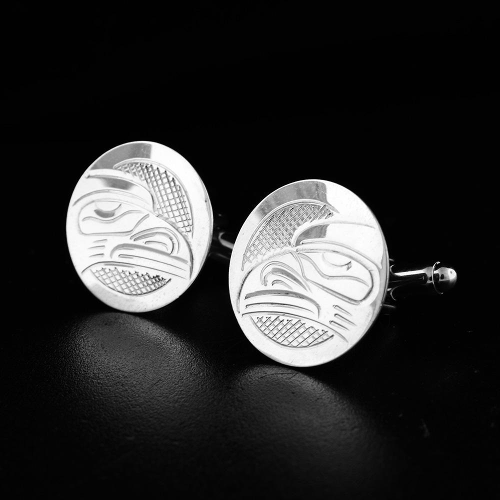 Sterling Silver 3/4" Round Raven Cufflinks