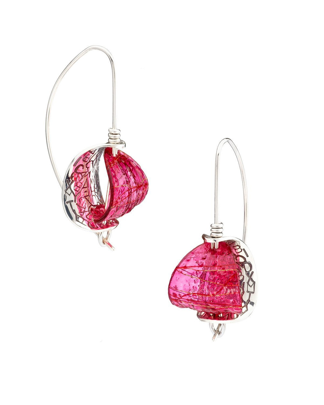 Small Hot Raspberry Retroflex Earrings