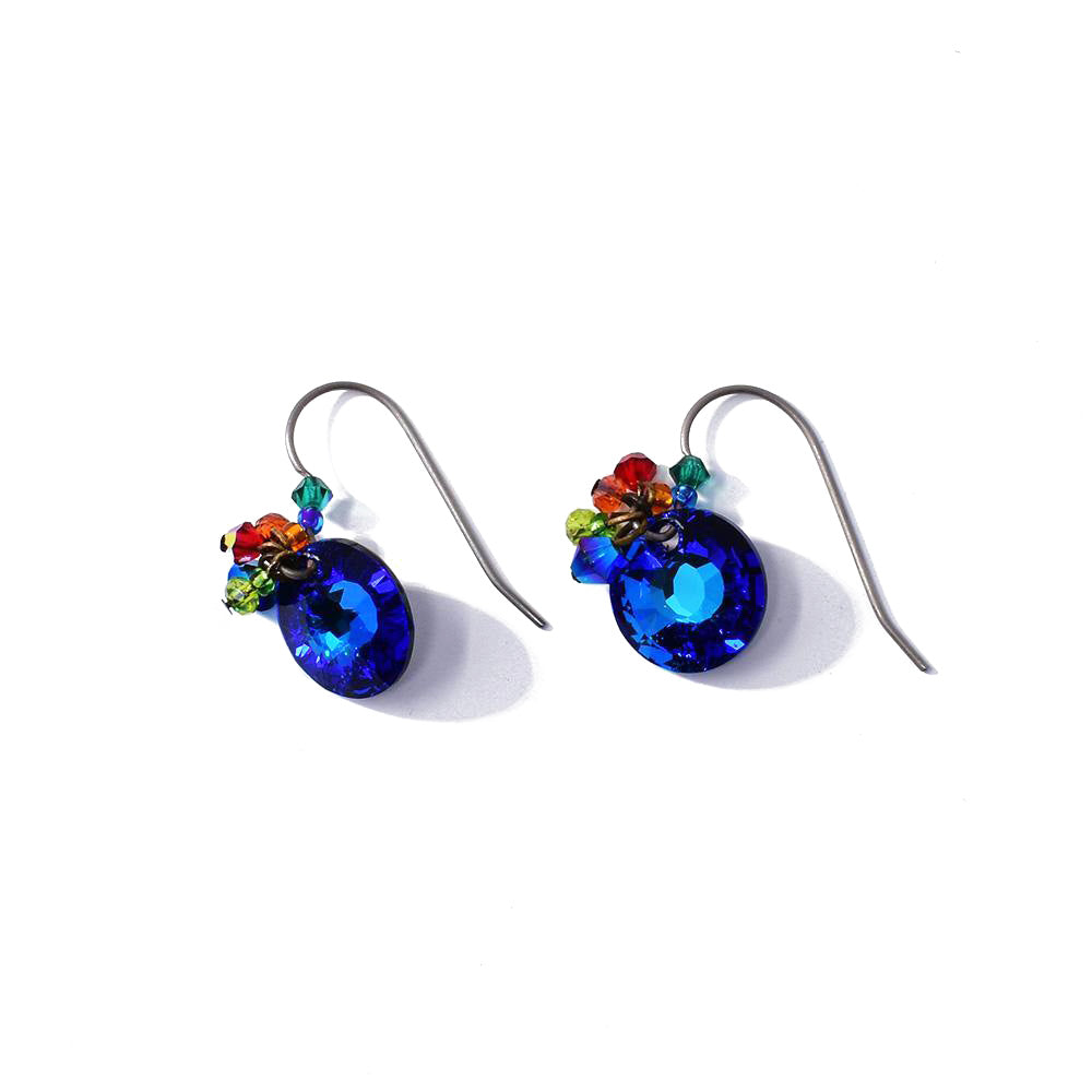 Small Round Blue Galaxy Earrings