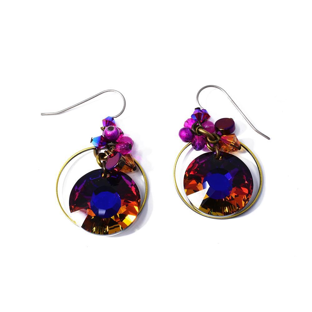 Large Round Rose Garden Crystal Earrings