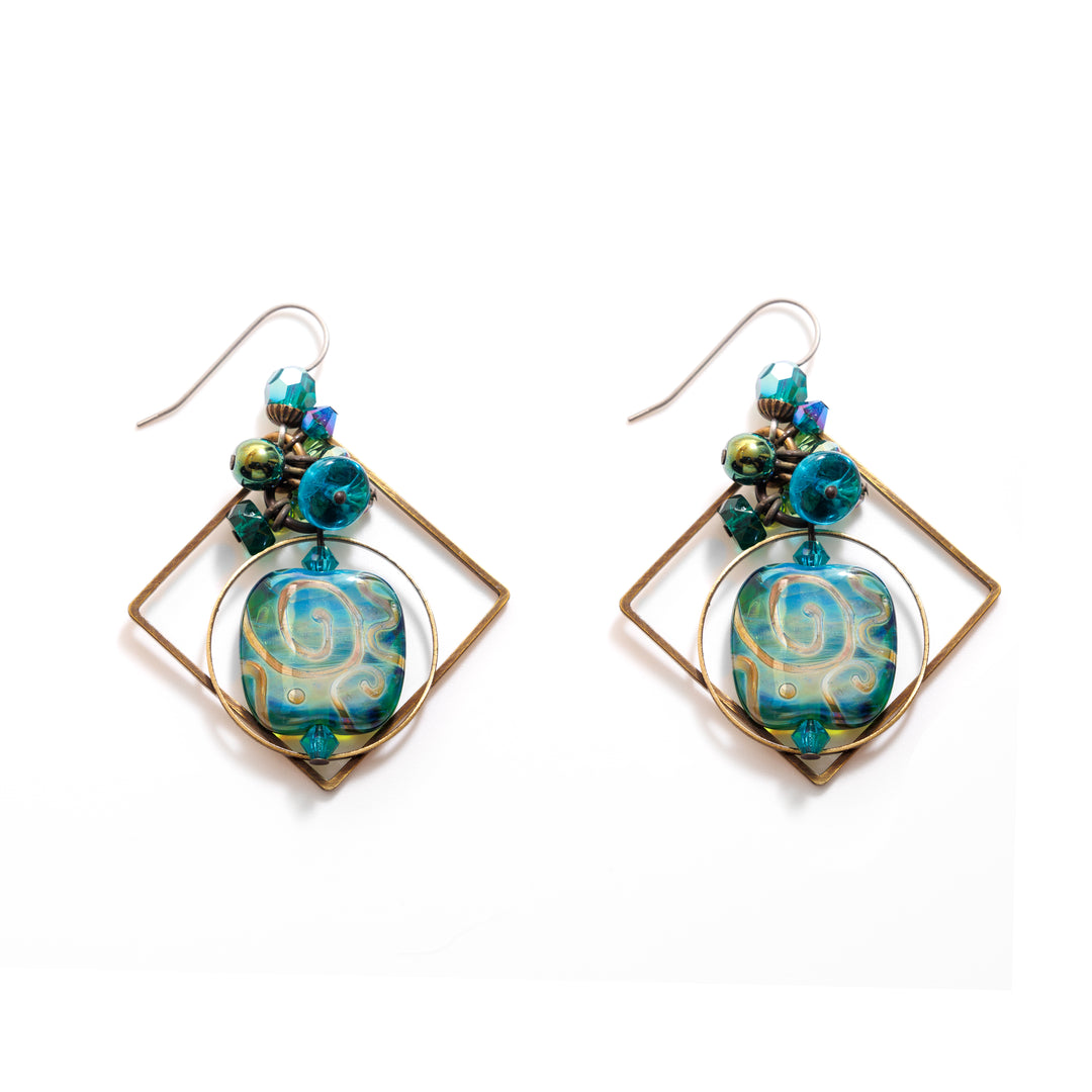 Atlantis Glass Earrings hand crafted by artist Honica.