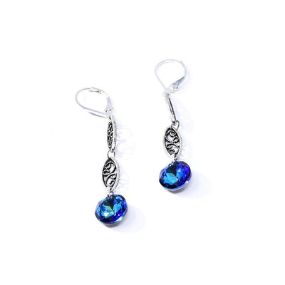 Blue Swarovski Crystal Earrings with Double Silver Filigree