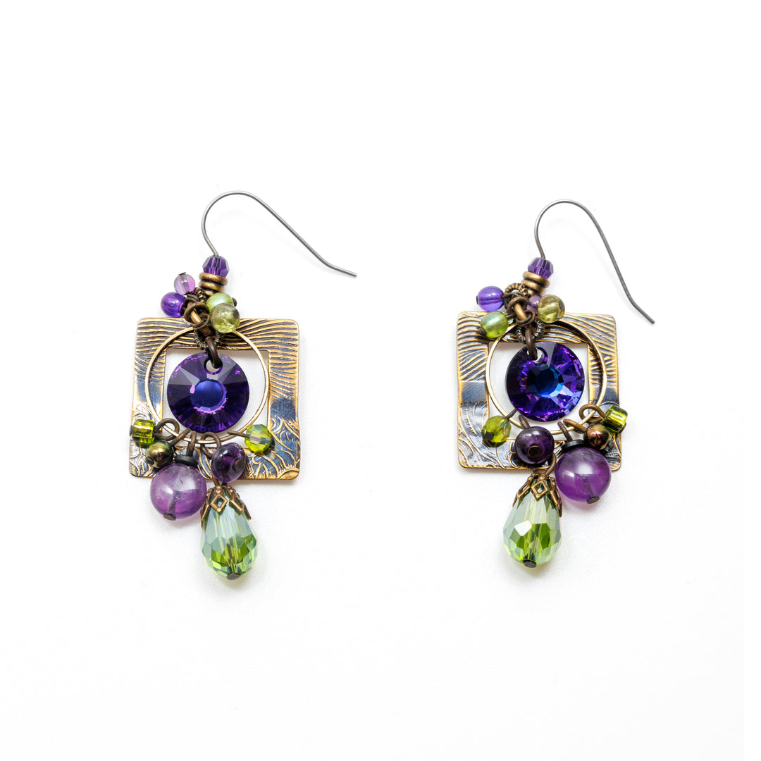 Mystic Square Earrings hand crafted by artist Honica.