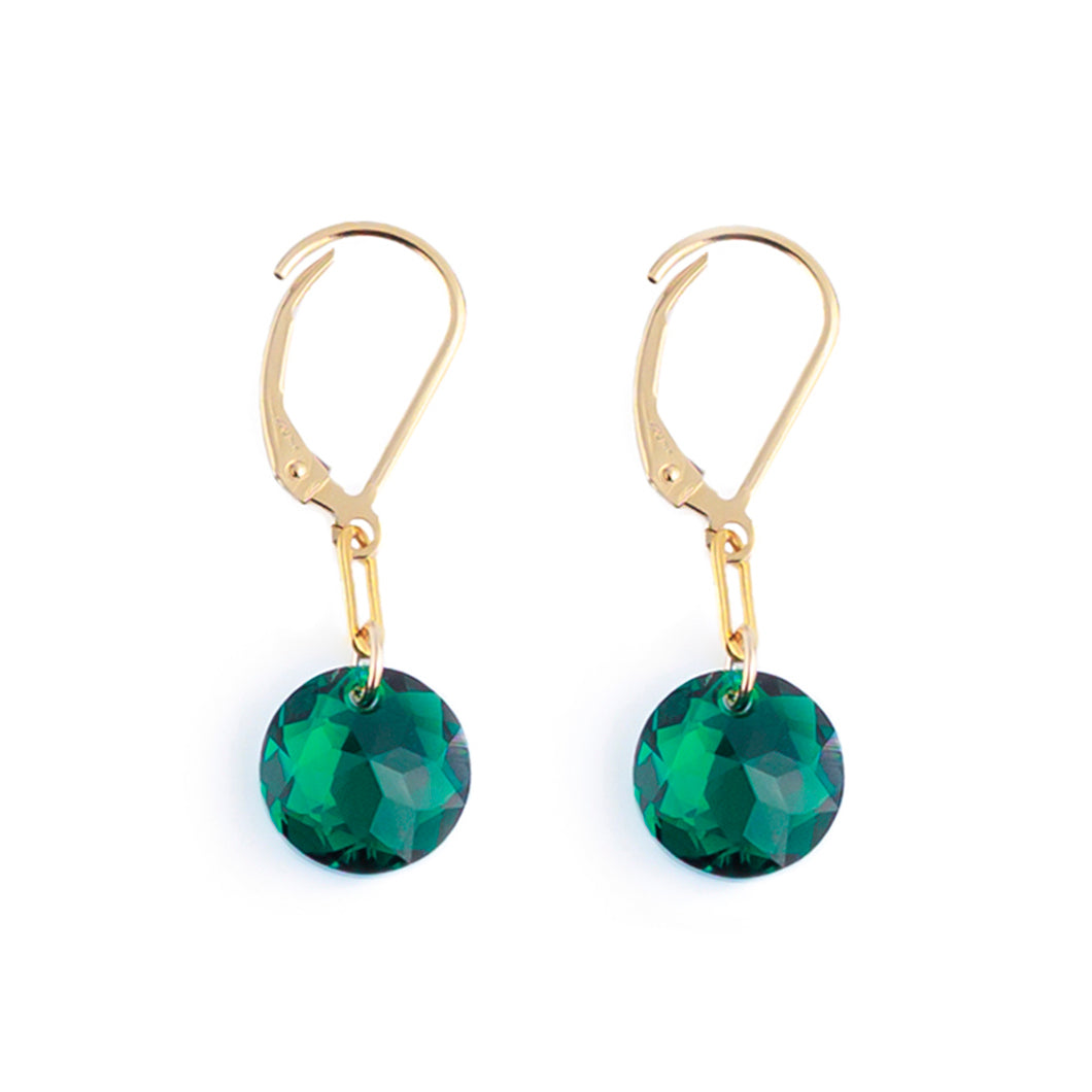 Round Gold Dark Green Swarovski Crystal Earrings - Artina's Jewellery