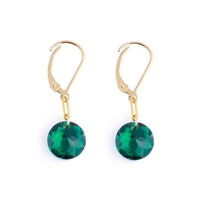 Round Gold Dark Green Swarovski Crystal Earrings - Artina's Jewellery
