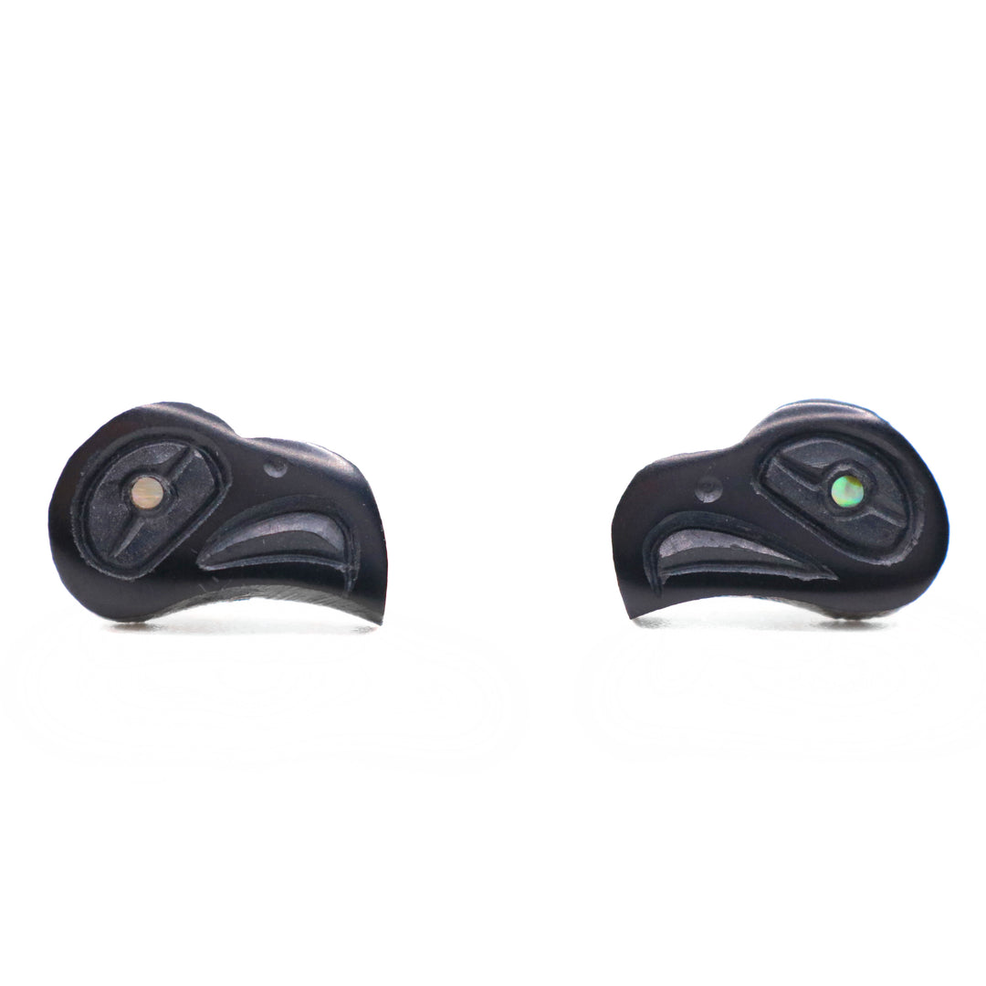 Argillite Eagle Head Stud Earrings hand carved by Haida artist, Amy Edgars.