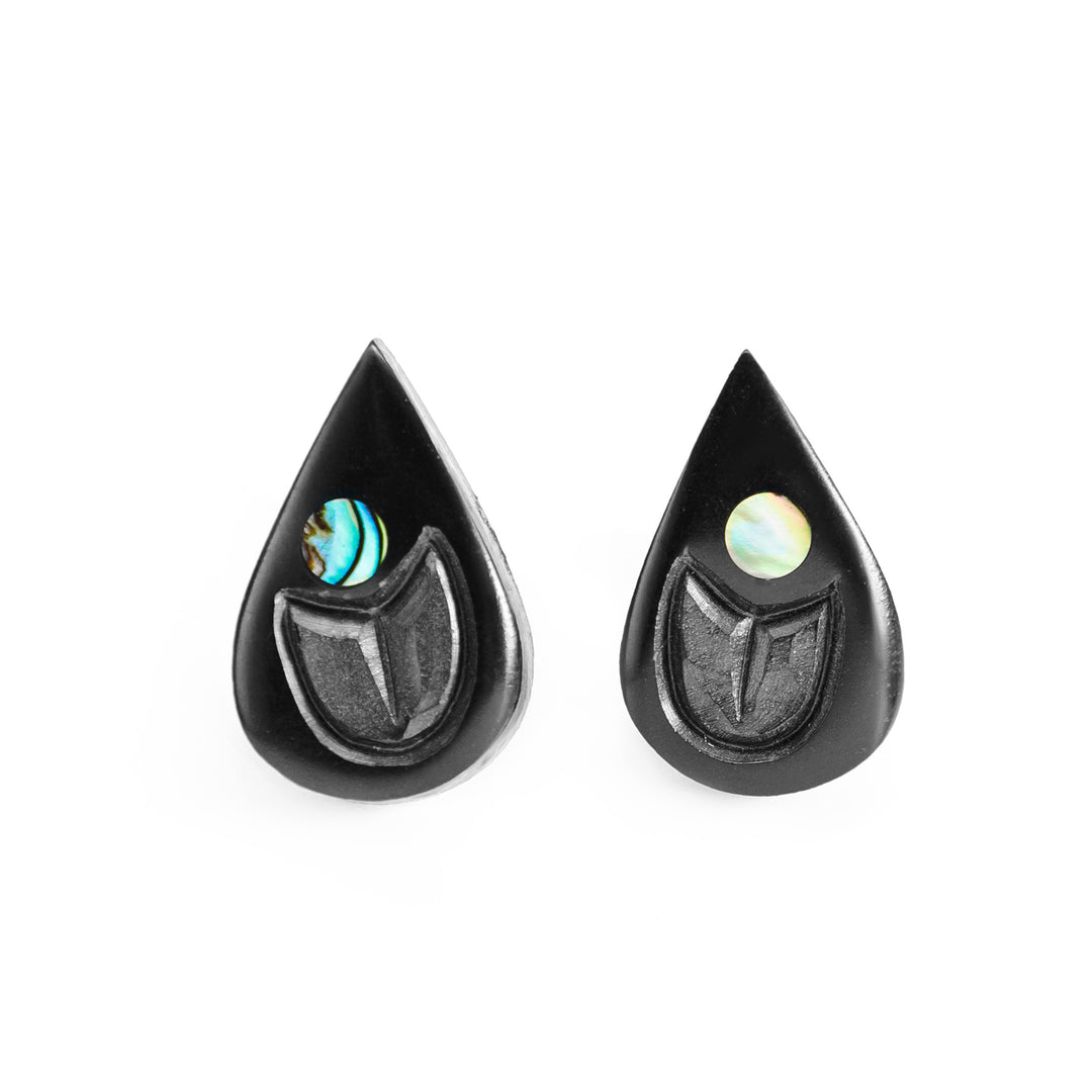 Argillite Rain Drop Stud Earrings hand carved by Haida artist, Amy Edgars.