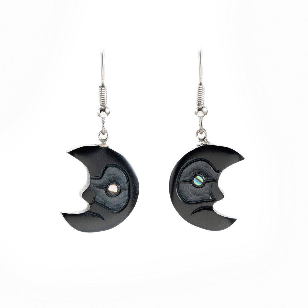 Argillite Half Moon Earrings hand carved by Haida artist, Amy Edgars.