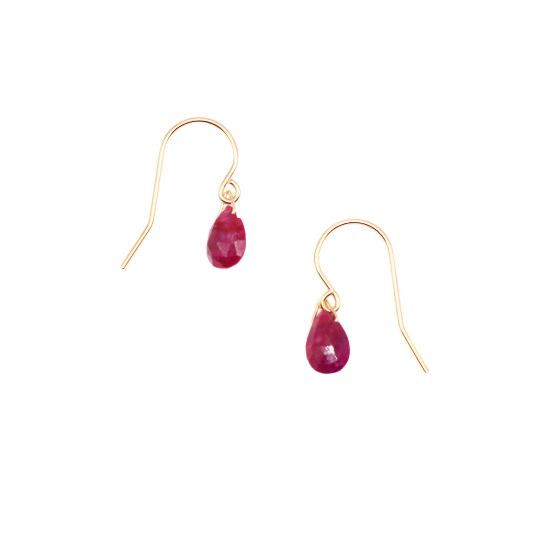 These Gold Fill Ruby Lantern Earrings are hand crafted by artist Pamela Lauz. The earrings are made with 14K gold-filled wire with genuine ruby.  Each earring measures 1.0" (2.5cm) x 0.4" (1cm).