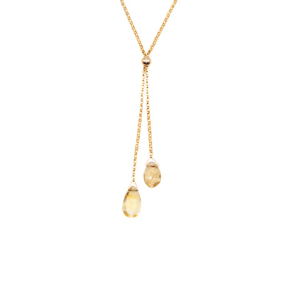 This Gold Fill Citrine Lantern Lariat Necklace is hand crafted by artist Pamela Lauz. The necklace is made using 14k gold-filled chain and genuine citrine.  The necklace is 17" and the lariat drops down an additional 2.25".