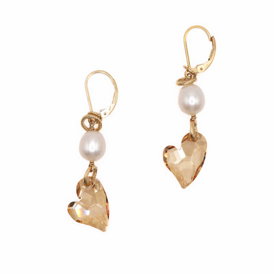 Swarovski Crystal Heart with Pearl Earrings hand crafted by artist Karley Smith.