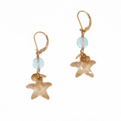 Gold Shadow Crystal Starfish Earrings hand crafted by artist Karley Smith.