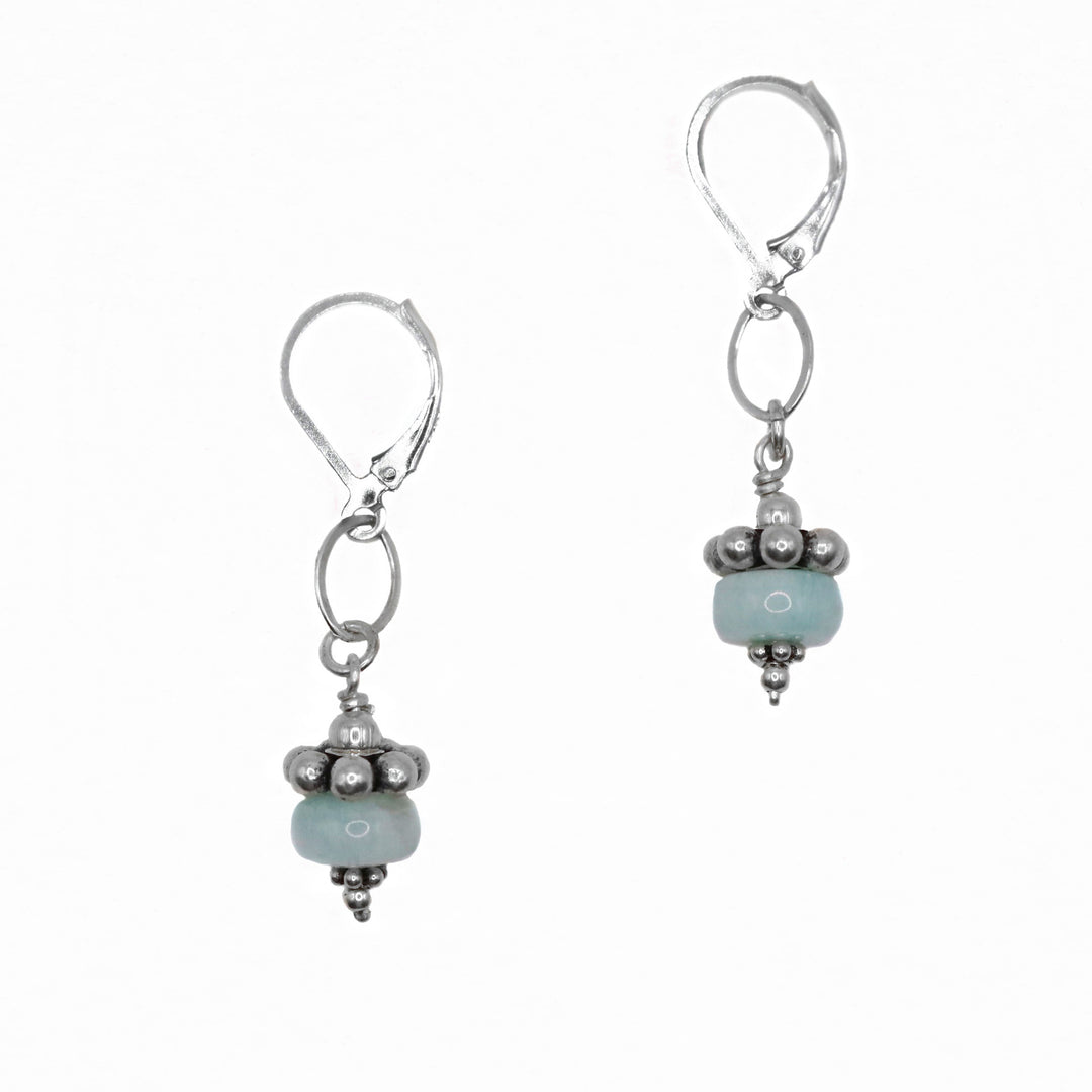 Delicate Silver Amazonite Earrings hand crafted by artist Karley Smith.