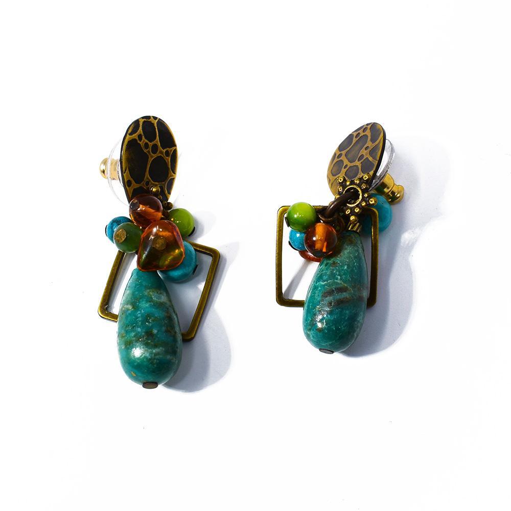 Amber, Jade and Turquoise Teardrop Earrings