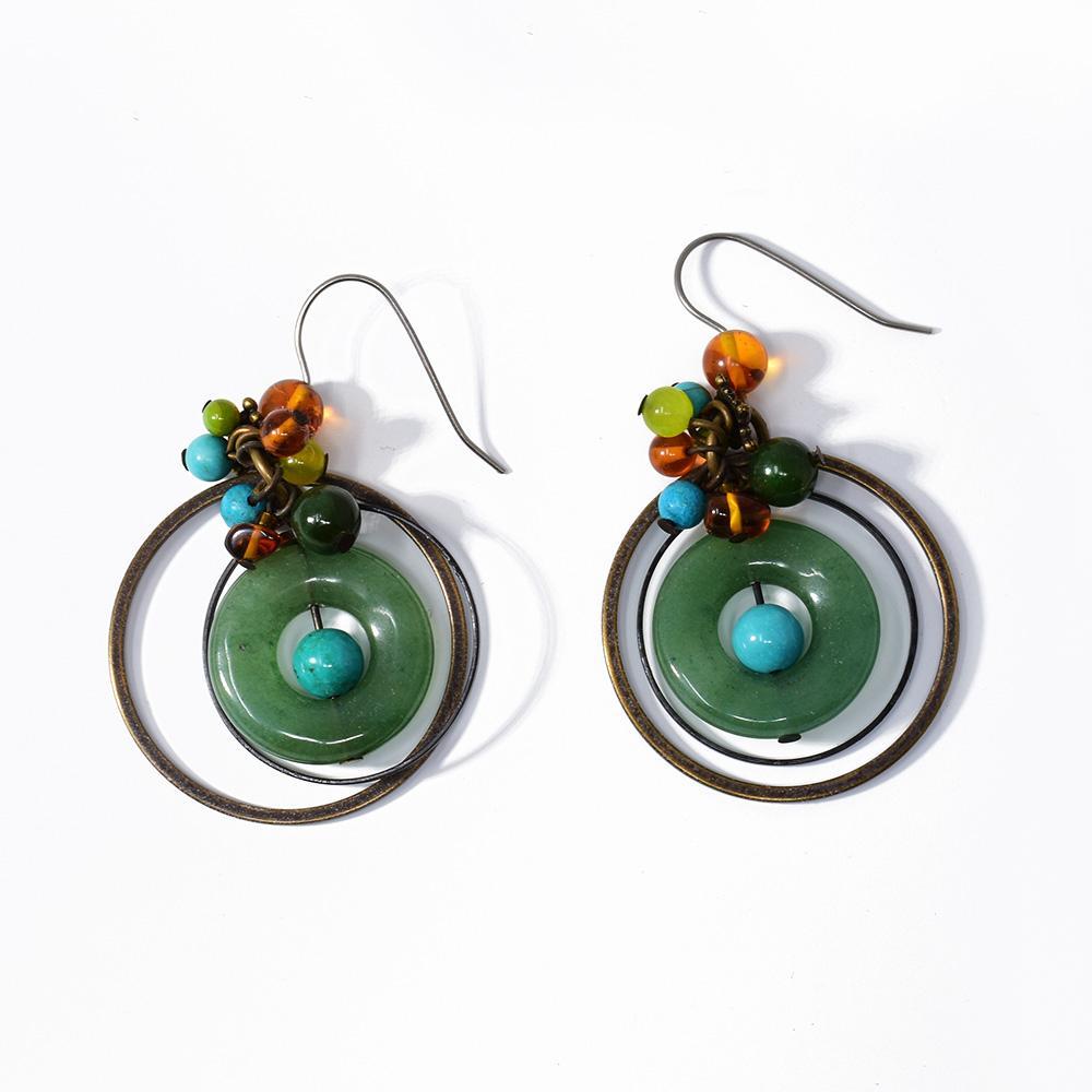 Amber, Jade and Turquoise Earrings