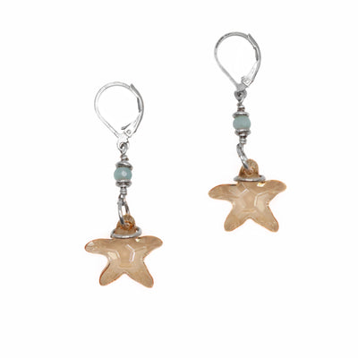 Gold Shadow Crystal Starfish Silver Earrings hand crafted by artist Karley Smith.