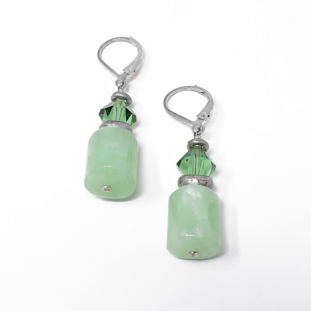 Burma Jade, Crystal and Antique Silver Earrings