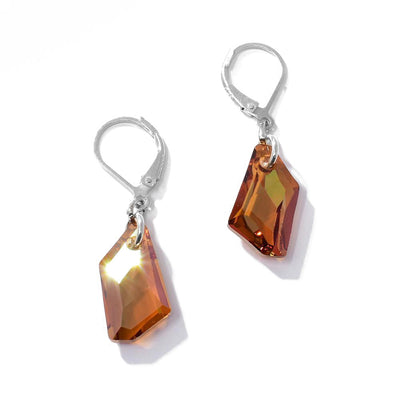 These Orange Swarovski Crystal Earrings are by artist Karley Smith. She has used sterling silver and Swarovski Crystal to create them.  Each earring measures 1.38" x 0.38".