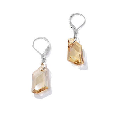 These Cream Swarovski Crystal Earrings are by artist Karley Smith. She has used sterling silver and Swarovski Crystal to create them.  Each earring measures 1.38″ x 0.38″.