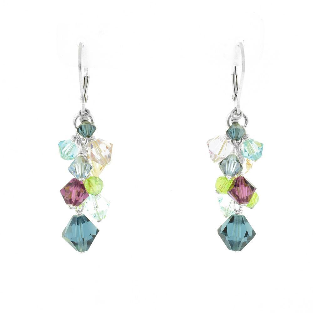 Long Mini Cluster Blue Swarovski Crystal Earrings
