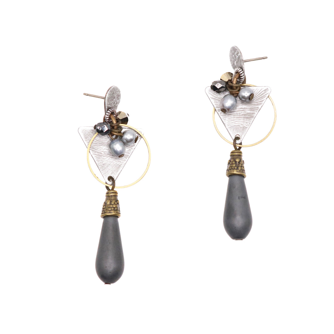 Silver Mist Stud Dangle Earrings hand crafted by artist Honica.
