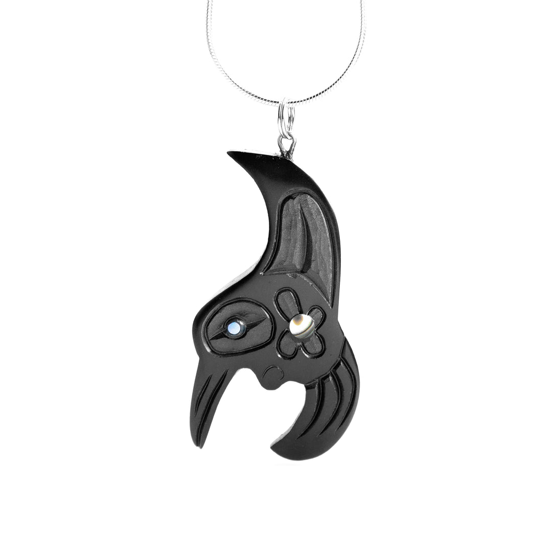 Argillite Hummingbird Pendant (longer version) hand carved by Haida artist, Amy Edgars.