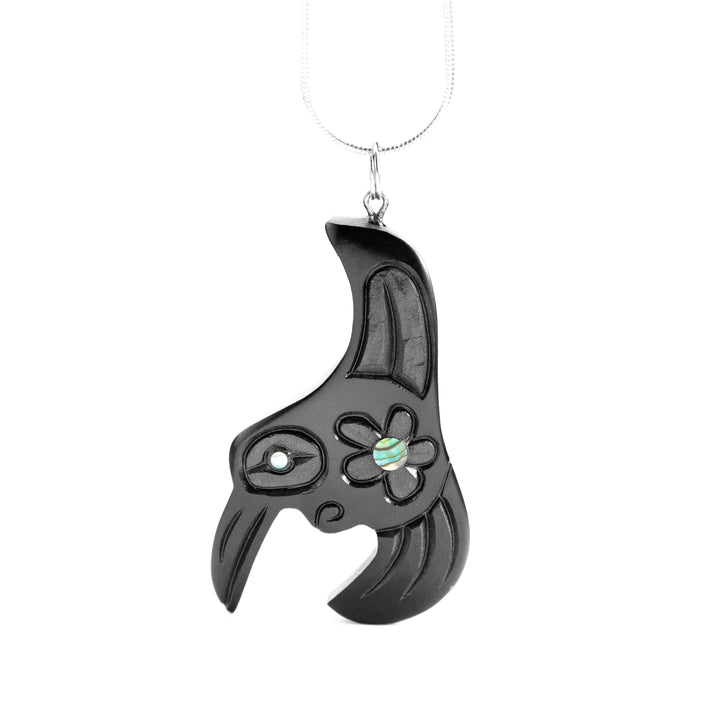 Argillite Hummingbird Pendant (wider version) hand carved by Haida artist, Amy Edgars.