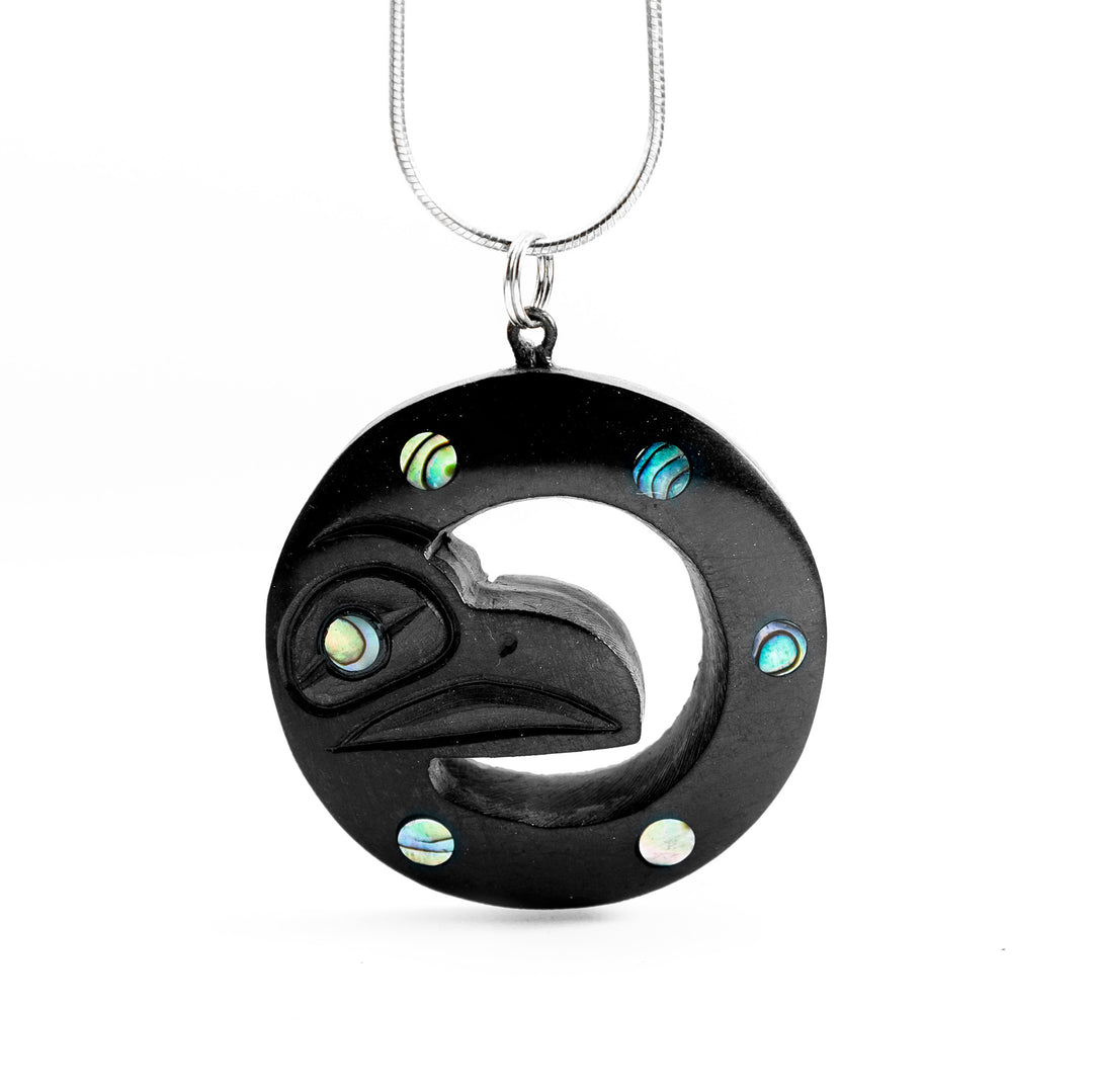 Argillite Carved Out Raven Pendant hand carved by Haida artist, Amy Edgars.