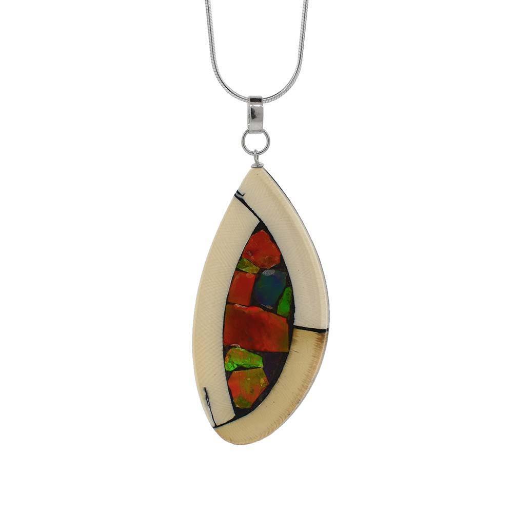 Large Yuka Ammolite and Mammoth Ivory Pendant
