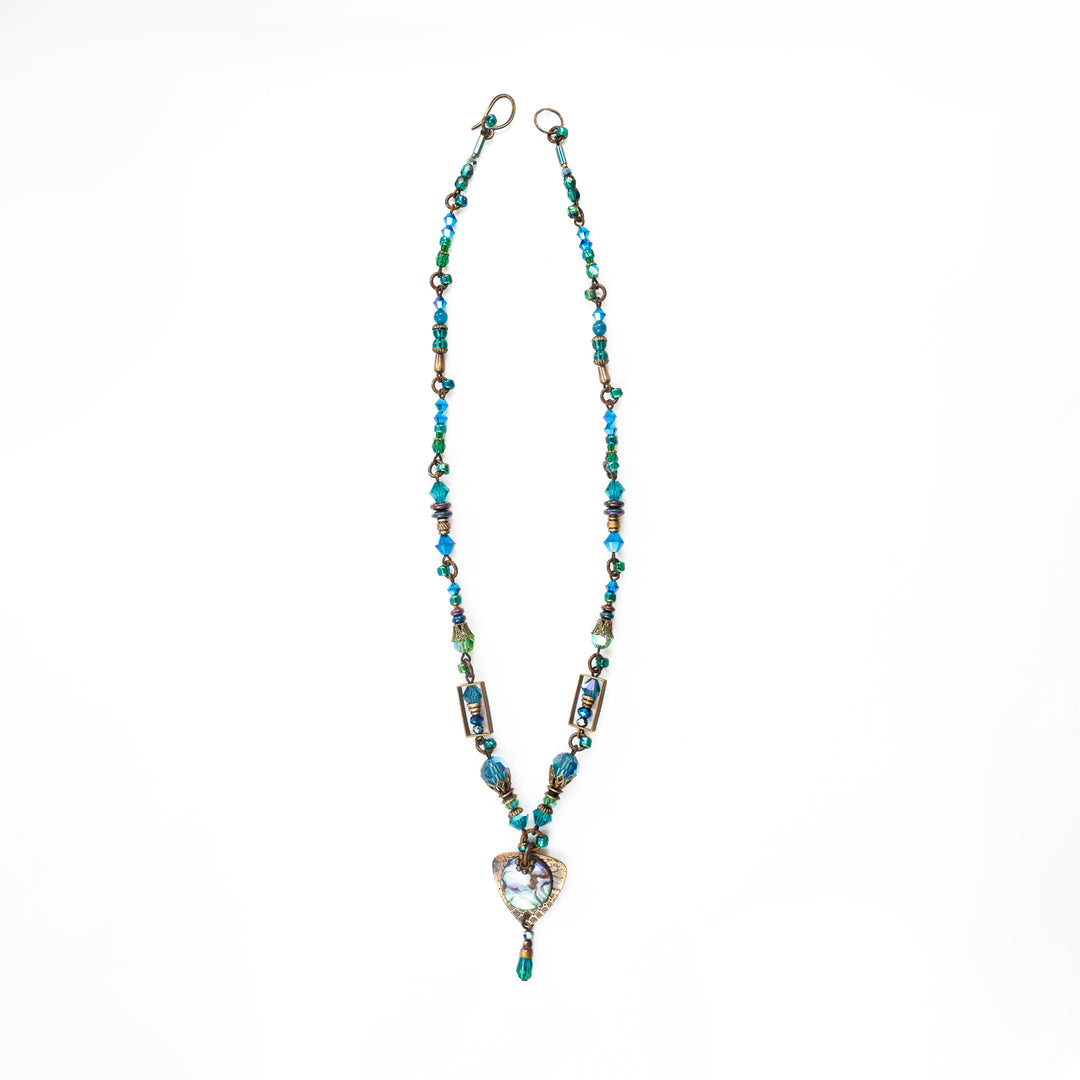 Green Atlantis Delica Necklace hand crafted by artist Honica.