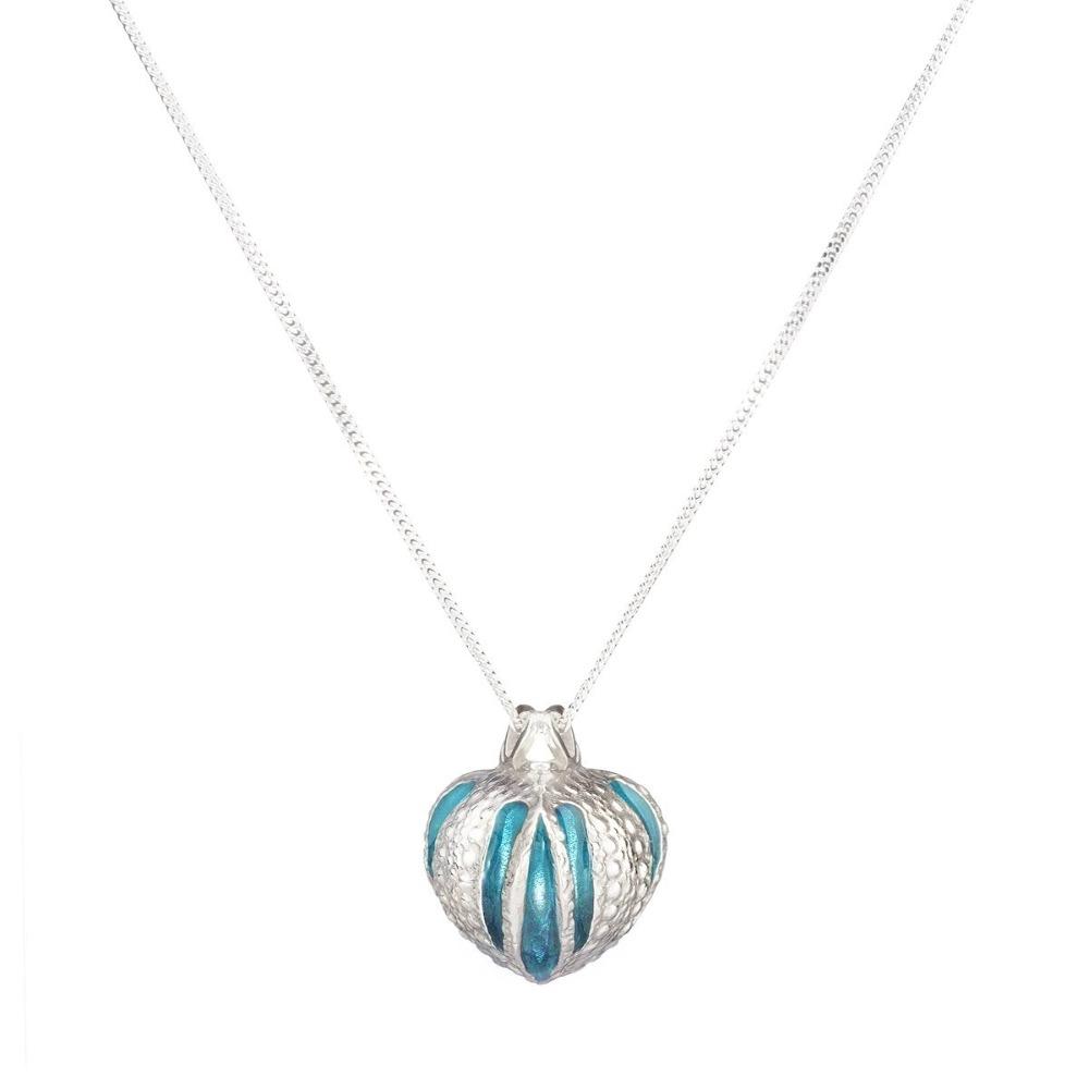 Peacock Blue Argot Necklace is made up of sterling silver and resin