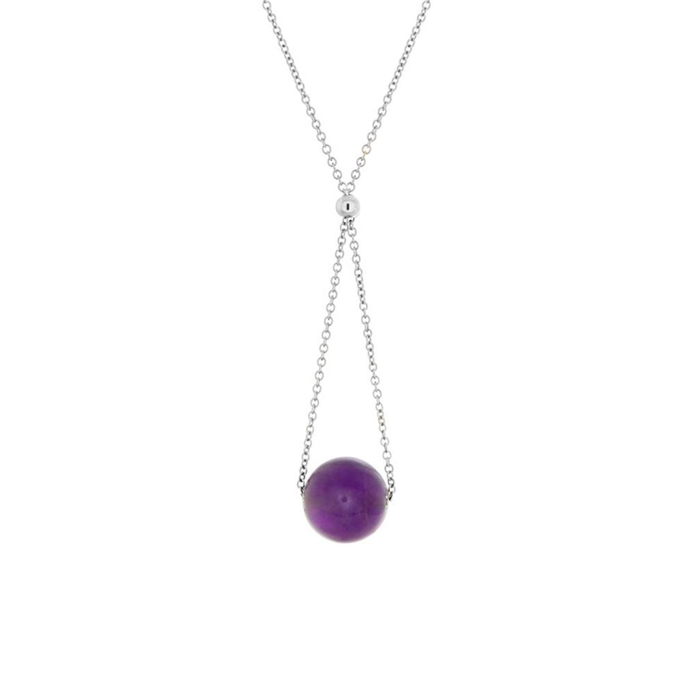 This amethyst necklace is hand crafted by artist Pamela Lauz. The necklace is made using sterling silver and genuine amethyst.  The necklace is 17" long and the pendant measures 1.5" x 0.5".