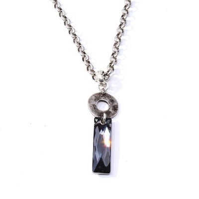 Rectangular Grey Swarovski Crystal with Antique Silver Ring Necklace