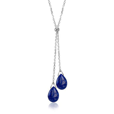 Sterling Silver Lapis Lazuli Lantern Lariat Necklace