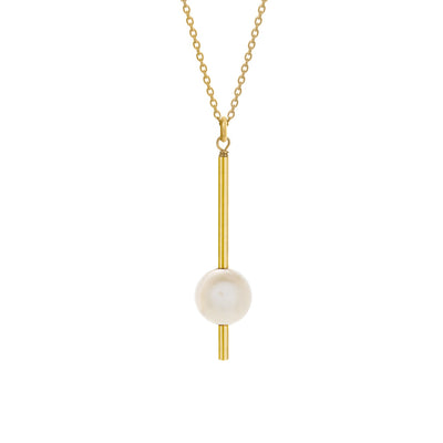 This 14K Gold Fill White Pearl Pendulum Necklace is handcrafted by artist Pamela Lauz. She has used 14K Gold Fill and White Pearl to create this piece.  The pendant measures 1.75" x 0.40" including the bail.  The gold chain is included.