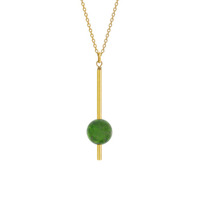 This 14K Gold Filled BC Jade Nephrite Pendulum Necklace is handcrafted by artist Pamela Lauz. She has used 14K Gold Fill and BC Jade to create this piece.  The pendant measures 1.75" x 0.40" including the bail.  The gold chain is included.
