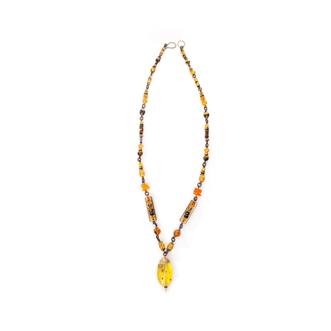 Amber Delica Necklace with Drop hand crafted by artist Honica.