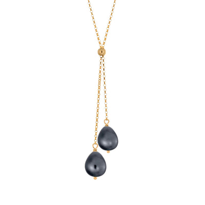 This Gold Fill Black Pearl Lantern Lariat Necklace is handcrafted by artist Pamela Lauz. The necklace is made using 14k gold-filled chain and genuine black freshwater pearls.  The necklace is 17" long and the pendant drops down an additional 2.25".