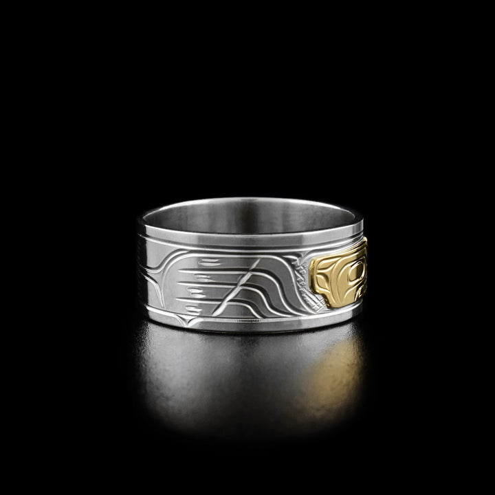 14K Gold and Sterling Silver 3/8" Wolf ring - Artina's Jewellery