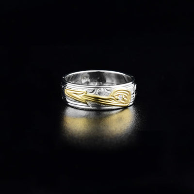 1/4" Sterling Silver and 14K Gold Hummingbird Ring with Diamond