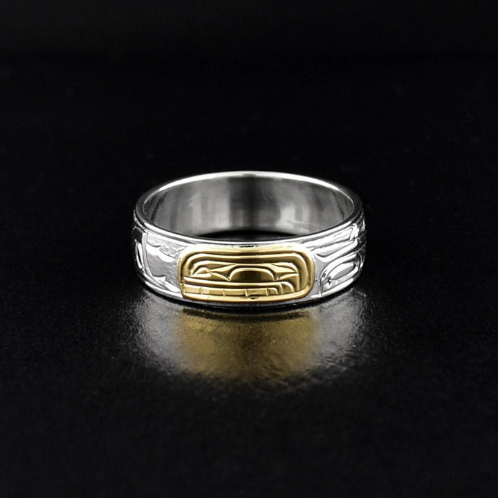 Hand Carved Silver and Gold Orca Ring