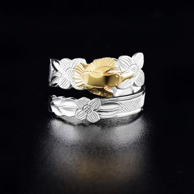 Sterling Silver Dogwood Ring with 14K Gold Hummingbird